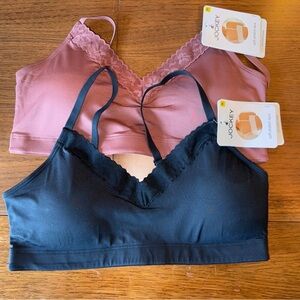 Jockey Bralette Duo — Mauve Pink and Black Lace-Trim Bralettes